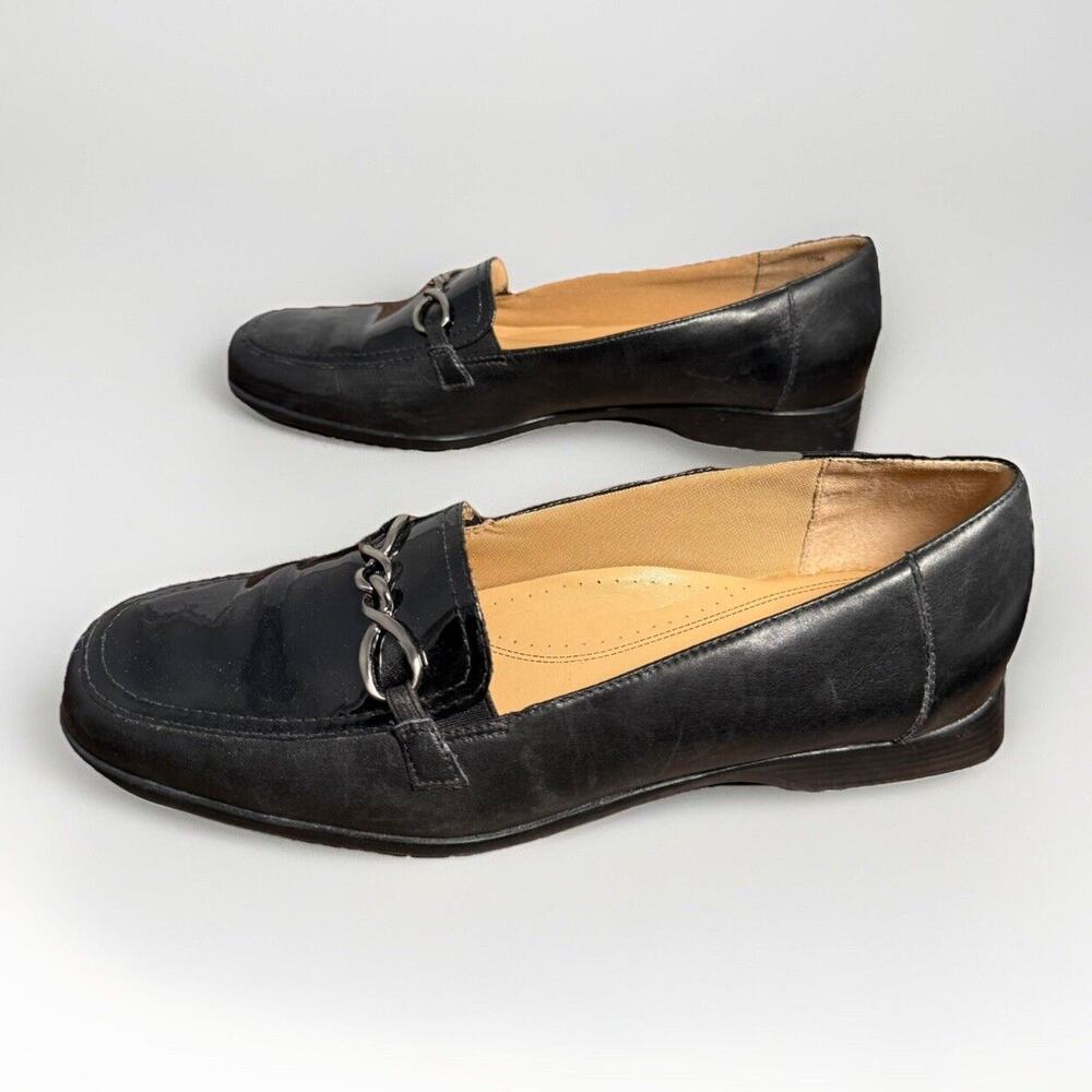 Trotters Black Leather Loafers Women’s Size 10M Chain Accent Made in Brazil - Picture 9 of 12